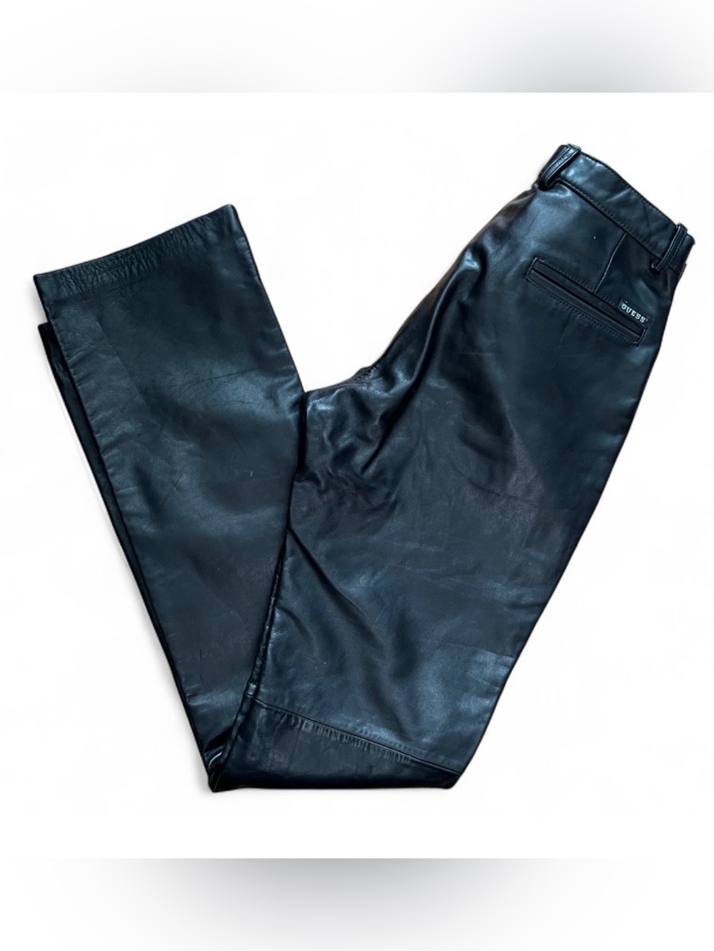 Guess Black Leather Pants with Branded Button Detail